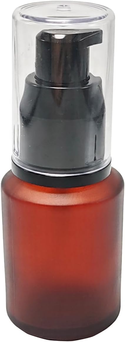 Brown 30ml Frosted Glass Pump Bottles, Empty Refillable Cream Lotion Bottles, Toiletries Liquid Container, Travel Sample Bottles with Cap for Cosmetic Makeup