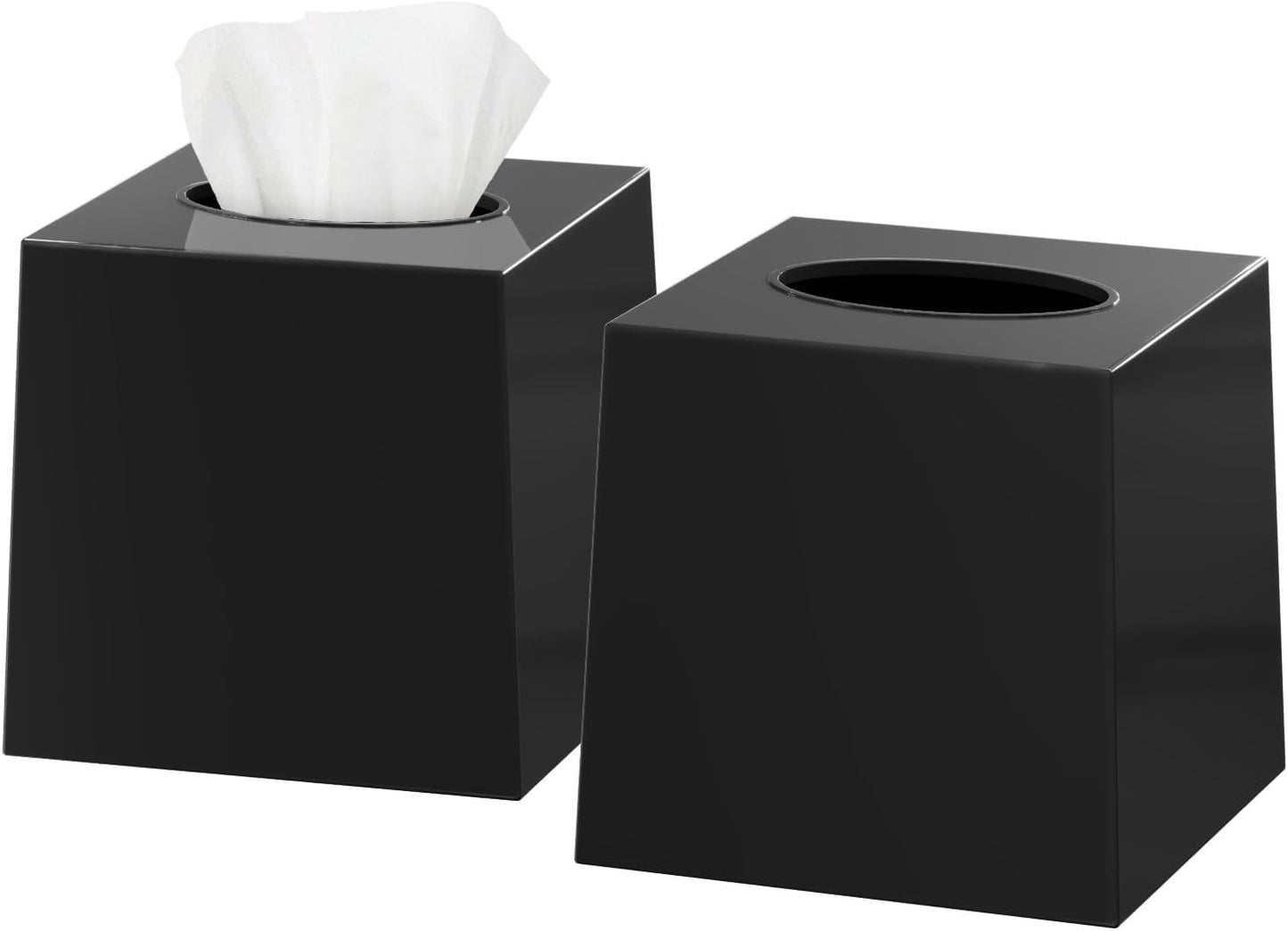 Black Tissue Box Cover Square - Set of 2 Facial Cube Tissue Box Holder Vessel Dispenser for Bathroom Vanity Countertop, Bedroom Dresser, Office Desk or Night Stand Table