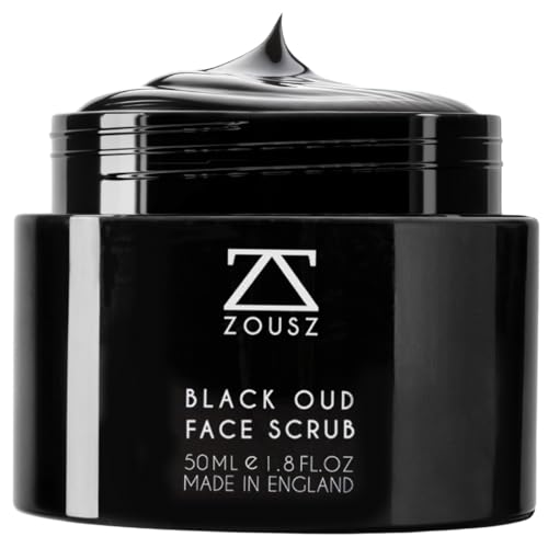 ZOUSZ Black Oud Charcoal Men’s Face Scrub & Mask – Deep Cleansing Exfoliating Clay Face Wash with Activated Charcoal, Salicylic Acid & Hyaluronic Acid – Clears Pores & Revives Skin – 50ml