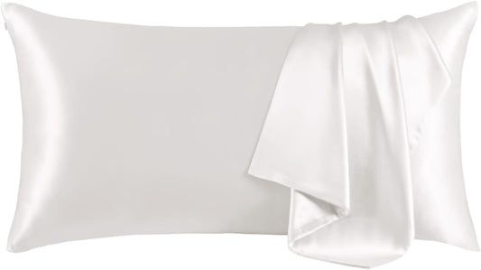 THXSILK 100% Mulberry Silk Pillowcase for Hair and Skin, Grade 6A+ Mulberry Silk Pillow Case with Hidden Zipper, Ultra-Soft Smooth Silk White Pillowcase(1pc, California King Size 20"x40")
