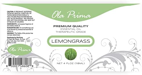 Ola Prima Lemongrass Essential Oil 4 oz Lemon Grass Essential Aromatherapy Oil for Skin, Hair and Diffuser