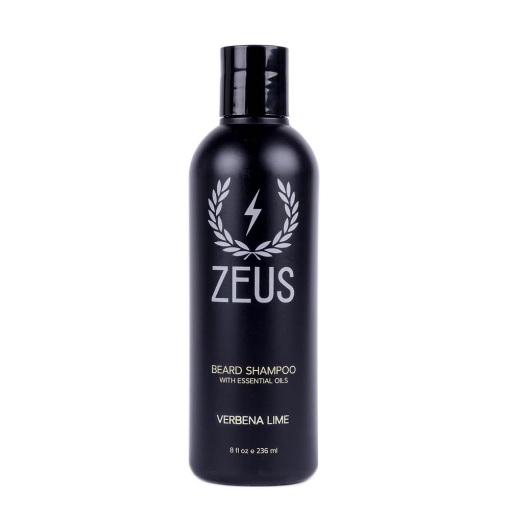ZEUS Beard Shampoo - Cleansing & Moisturizing with Green Tea & Natural Ingredients to Soften, 8 oz (Made in USA) Verbena Lime