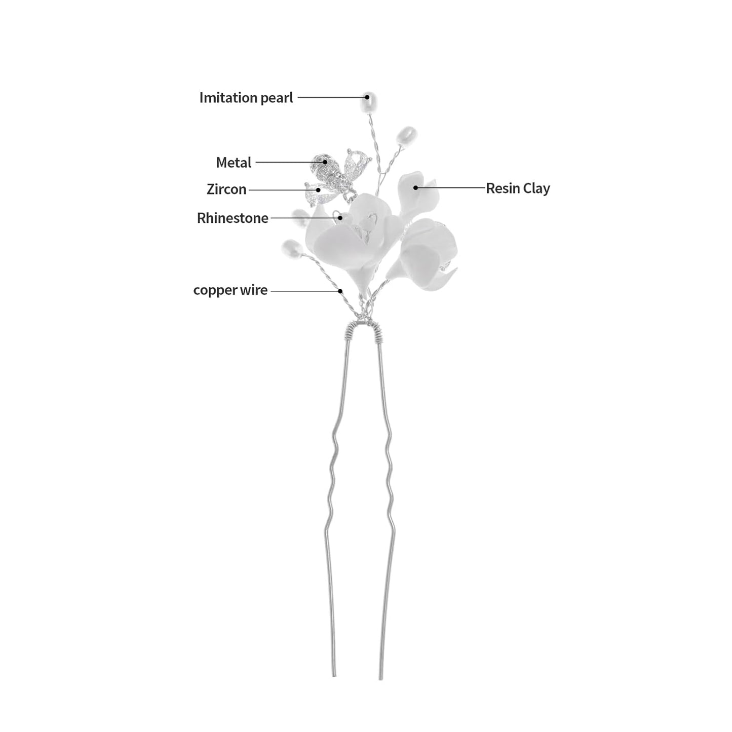 Handmade Bridal Wedding Hair Pins 5Pcs White Flower Zircon Pearl Hair Clips Silver Bridal Hair Accessories for Women Girls Brides Bridesmaid