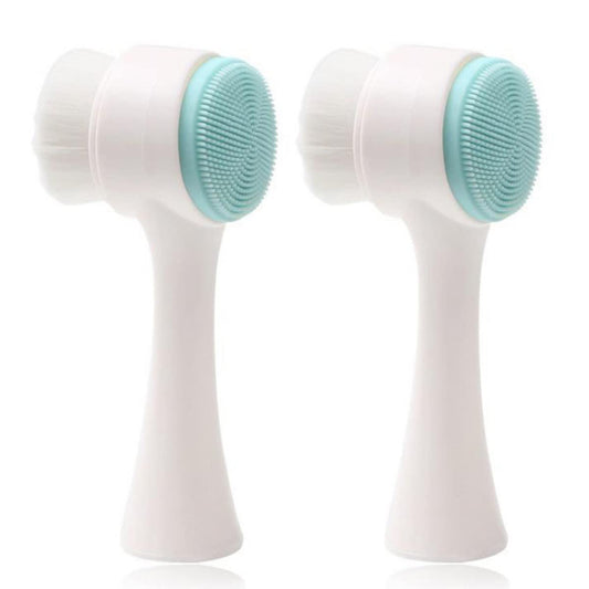 Double Sides Face Brushs, 3D Stand Vertical Silicone Facial Wash Brush, 2 in 1 Facial Cleansing Brush Manual Dual-Action Face Brush for Sensitive, Delicate, Dry Skins (2Pack/Blue)