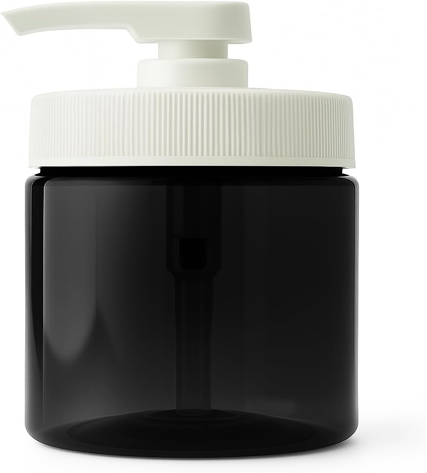 Royal Massage 16oz Refillable Pump Jar with Locking Dip Tube Dispenser – BPA-Free Plastic Container for Massage Oils, Lotions, Creams – Ribbed Lid Wide-Mouth Jar – Durable & Reusable (Black/White, 1)