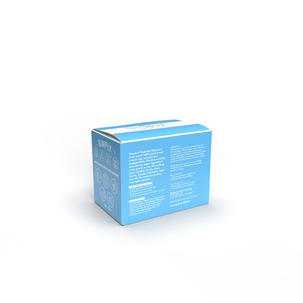 Simpleaf Flushable Unscented Single Pack Wet Wipes | Eco-Friendly Paraben & Alcohol Free | Hypoallergenic & Safe for Sensitive Skin | Soothing Aloe Vera Formula | (30 Single Pack Wipes)
