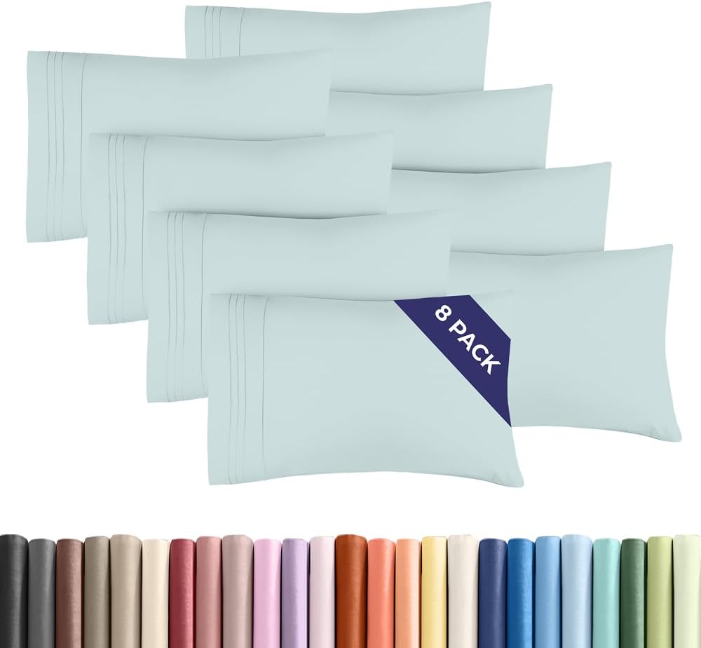 King Pillow Cases Set of 8 - Ultra Soft Hotel Quality Pillowcase Covers - Comfy & Wrinkle Free - Shrink, Stain & Fade Resistant - Easy-Care, Machine Washable Pillow Protectors - 8 Piece Set - Ice Blue