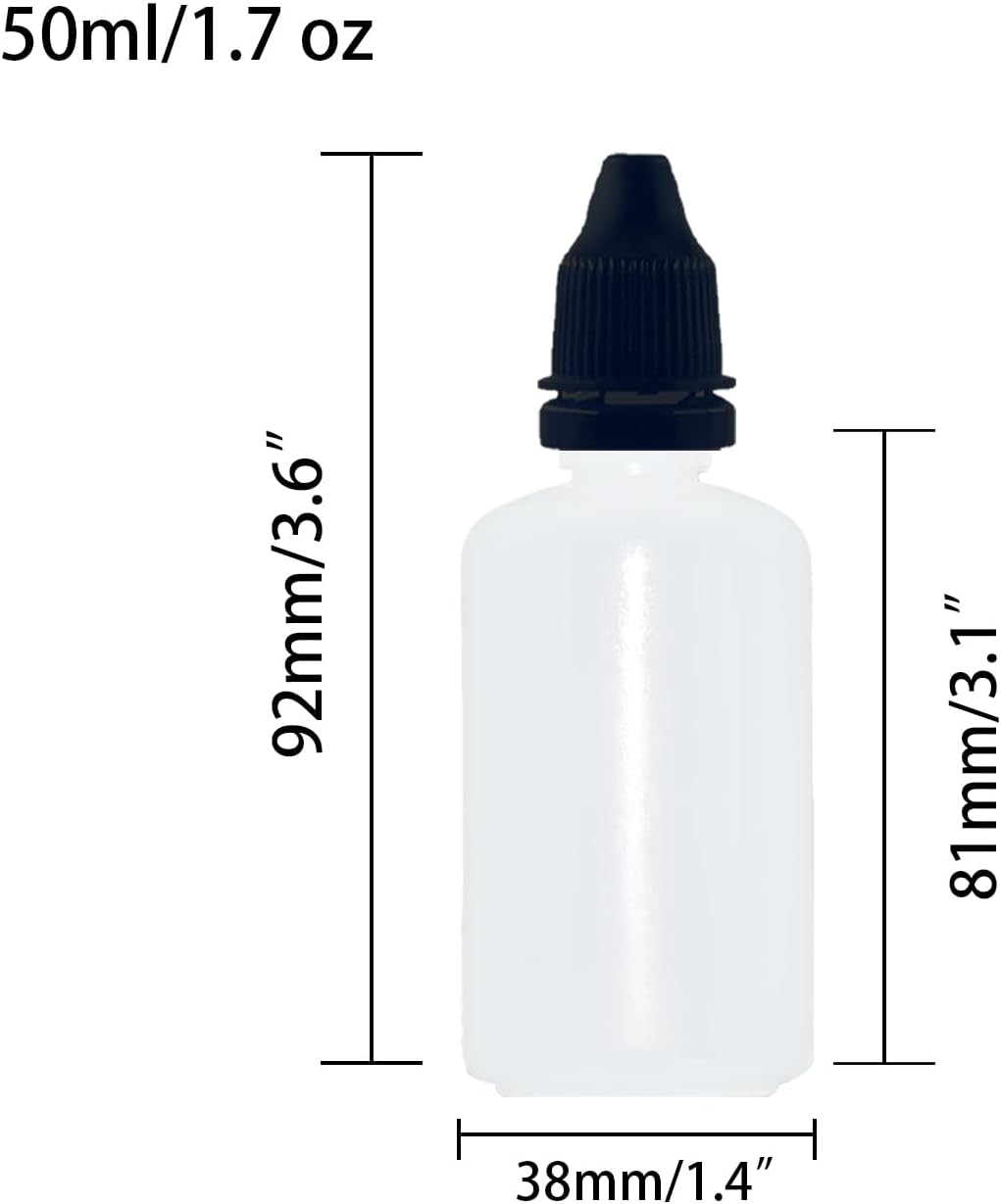 12 Pcs Dropper Bottles, 50ml/1.7 oz Empty Squeezable Small Mouth Dropper Bottle, Liquid Dropper Bottle with Black Cap