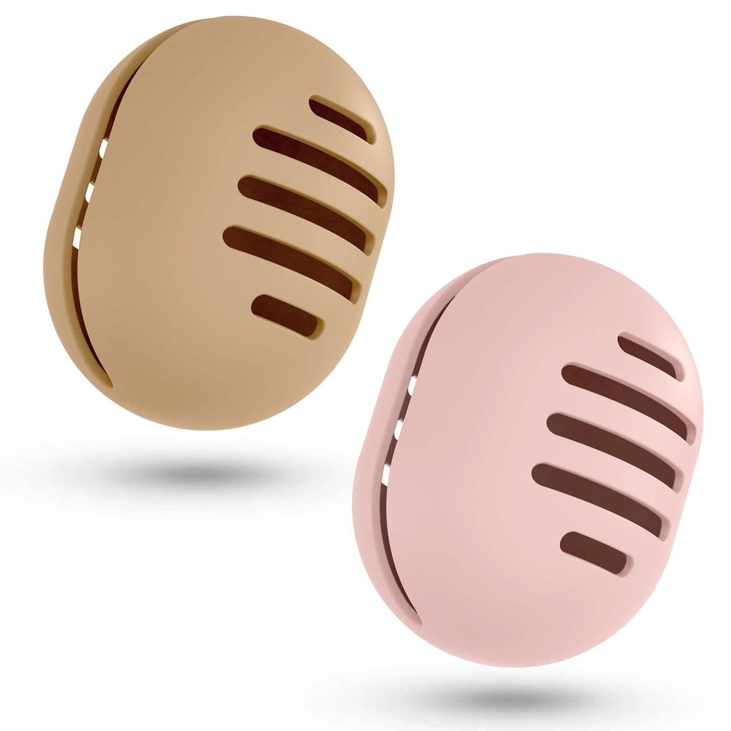 2 Pcs Makeup Sponge Holder,Double-sided Breathable Silicone Beauty Blender Holder for Travel,Shatterproof Make Up Case for All Sponges Sanitary Reuse Easy to Carry,Khaki+Pink