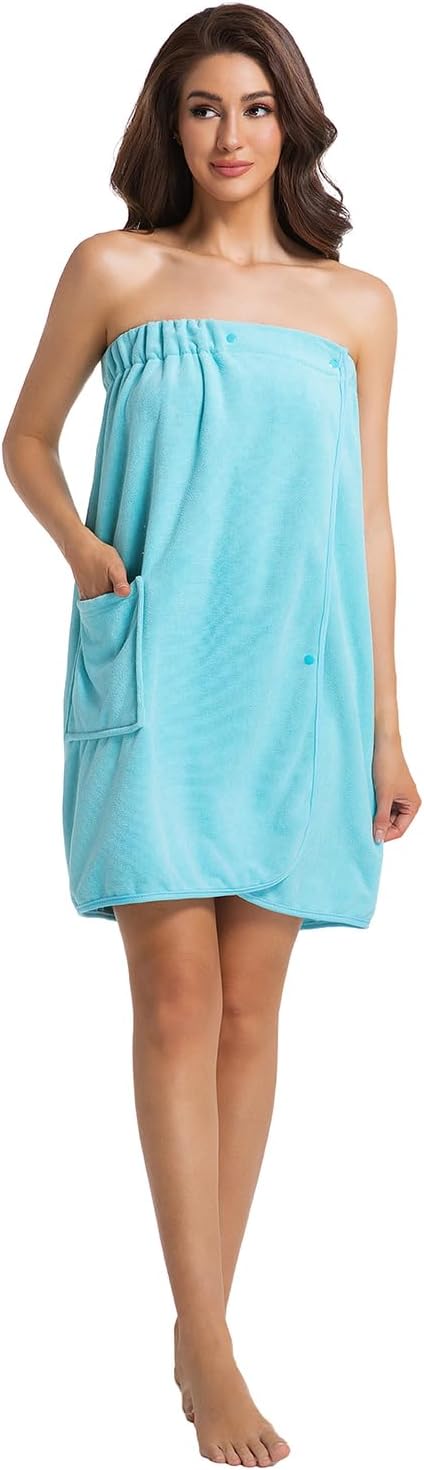 Womens Towel Wrap Bath Robe Lightweight Spa Body Wrap Shower Adjustable Snap Closure Bathrobe