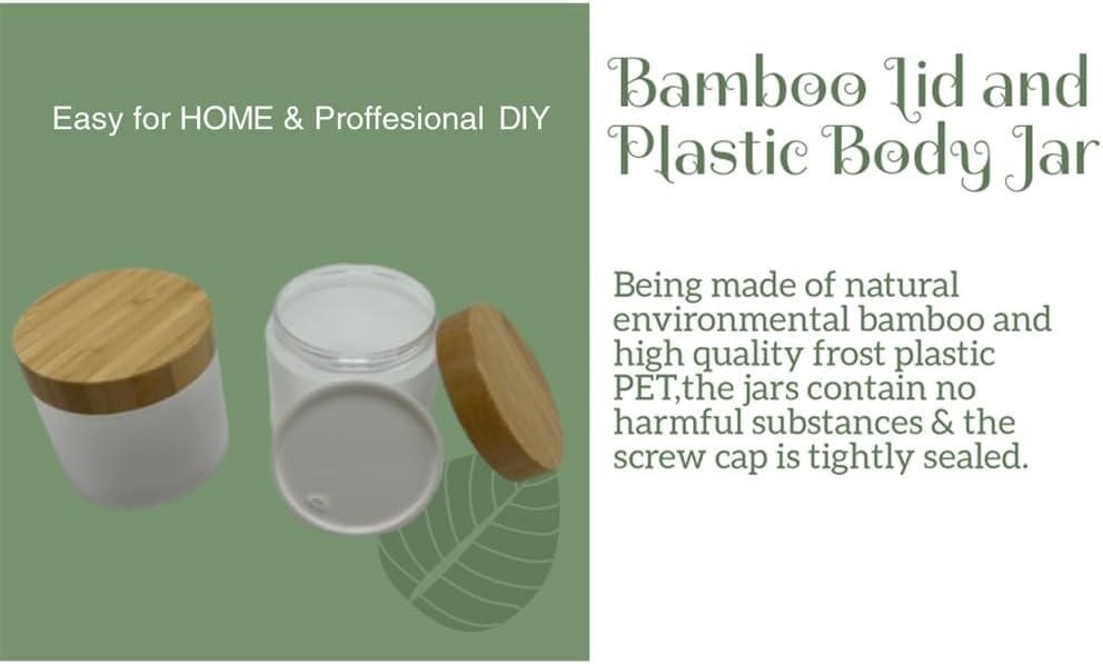 Empty Bamboo Lid Jar 16oz/500g,Refilable Plastic Round Cosmetic Containers for Powder,Body Butter,Cream,Lotion,Wide Mouth Makeup Sample Storage Pot Dispenser(Frost)