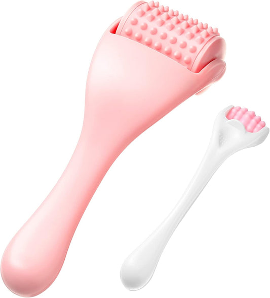 2 Pcs Muscle Roller Stick for Fascia Body Cellulite Face Massage - Manual Tools for Neck Arm Back Leg Relief - Deep Trigger Points Release (Pink)