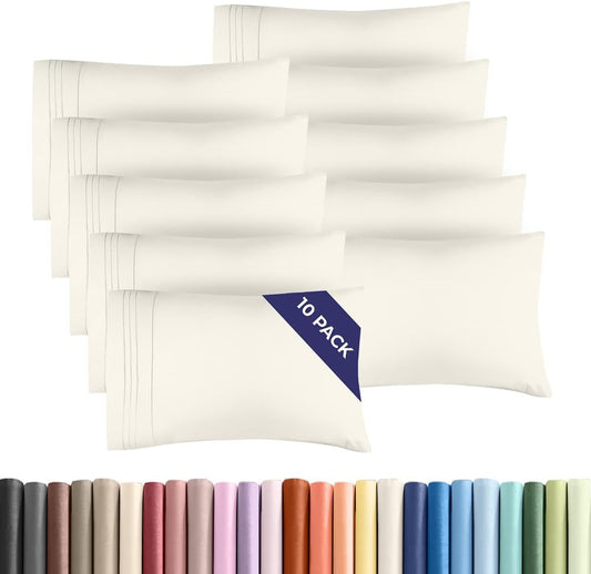 Standard Pillow Cases Set of 10 - Ultra Soft Hotel Quality Pillowcase Covers - Comfy, Cozy & Wrinkle Free - Shrink, Stain & Fade Resistant - Machine Washable Pillow Protectors - 10 Pcs Set - Off White