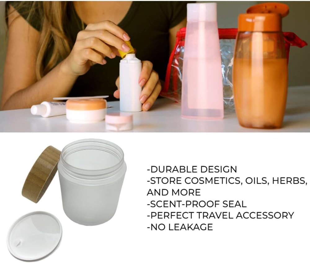 Empty Bamboo Lid Jar 8oz/250g,Refilable Plastic Round Cosmetic Containers for Powder,Body Butter,Cream,Lotion,Wide Mouth Makeup Sample Storage Pot Dispenser(Frost)