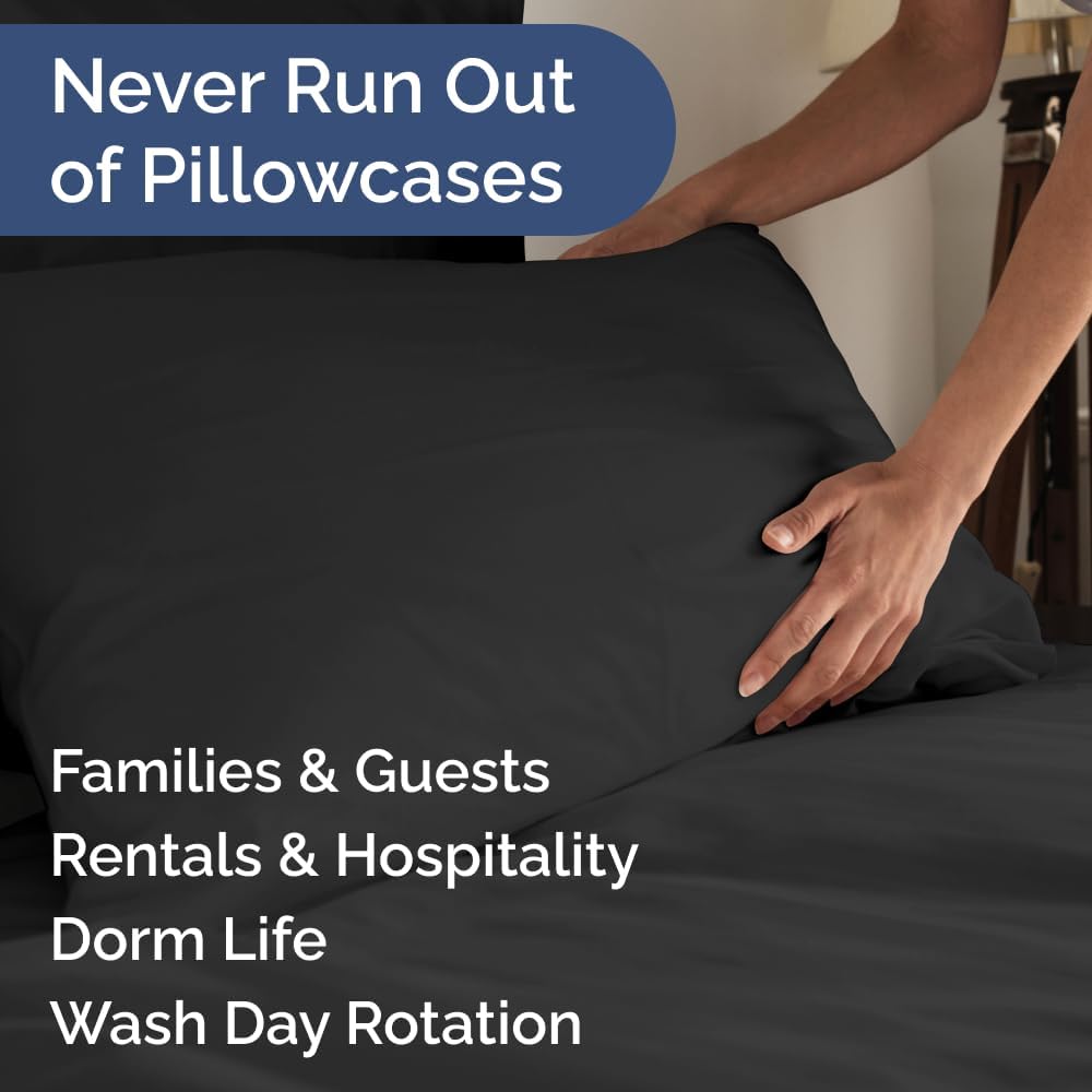 Queen Pillow Cases Set of 6 - Ultra Soft Hotel Quality Pillowcase Covers - Comfy & Wrinkle Free - Shrink, Stain and Fade Resistant - Easy-Care, Machine Washable Pillow Protectors - 6 Piece Set - Black