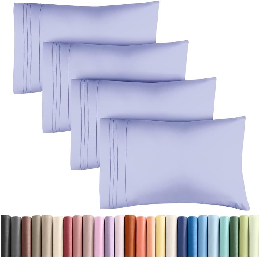 King Pillow Cases Set of 4 - Ultra Soft Hotel Quality Pillowcase Covers - Comfy, Cozy & Wrinkle Free - Shrinkage, Stain and Fade Resistant - Machine Washable Pillow Protectors - 4 Piece Set - Lavender