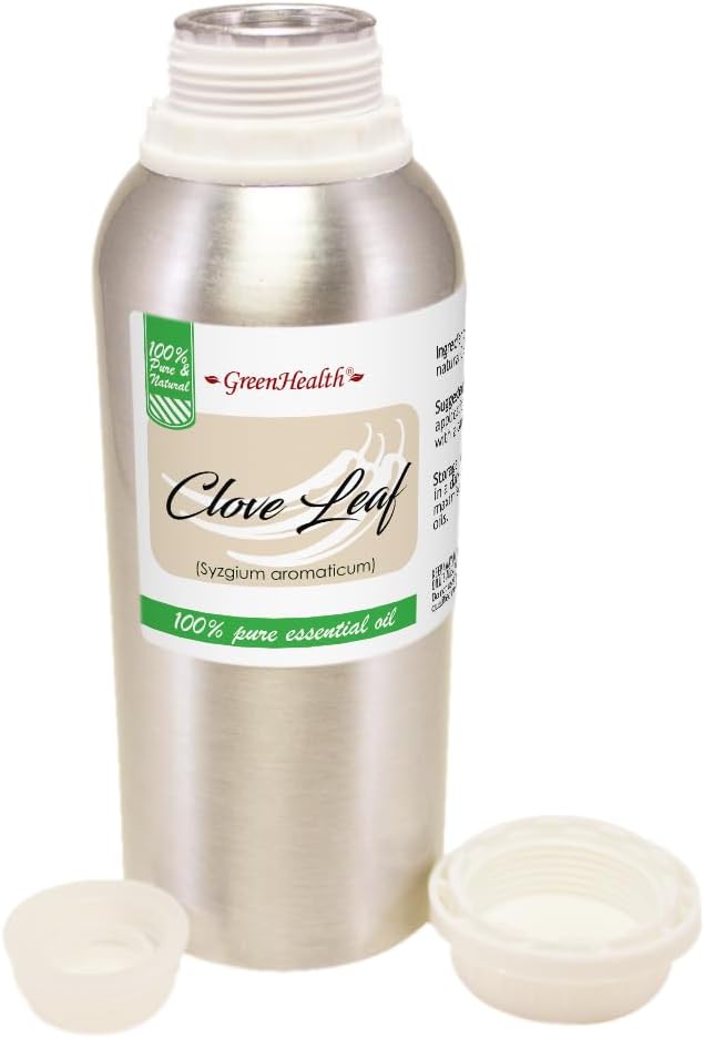 Clove Leaf Essential Oil – 8 fl oz (237 ml) Aluminum Bottle w/Plug Cap – 100% Pure Essential Oil – GreenHealth