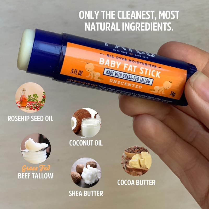 FATCO Fat Stick and All Purpose Baby Moisturizing Stick for Diaper Rashes, Dry Skin, and Chapped Lips - Unscented (0.5 oz)