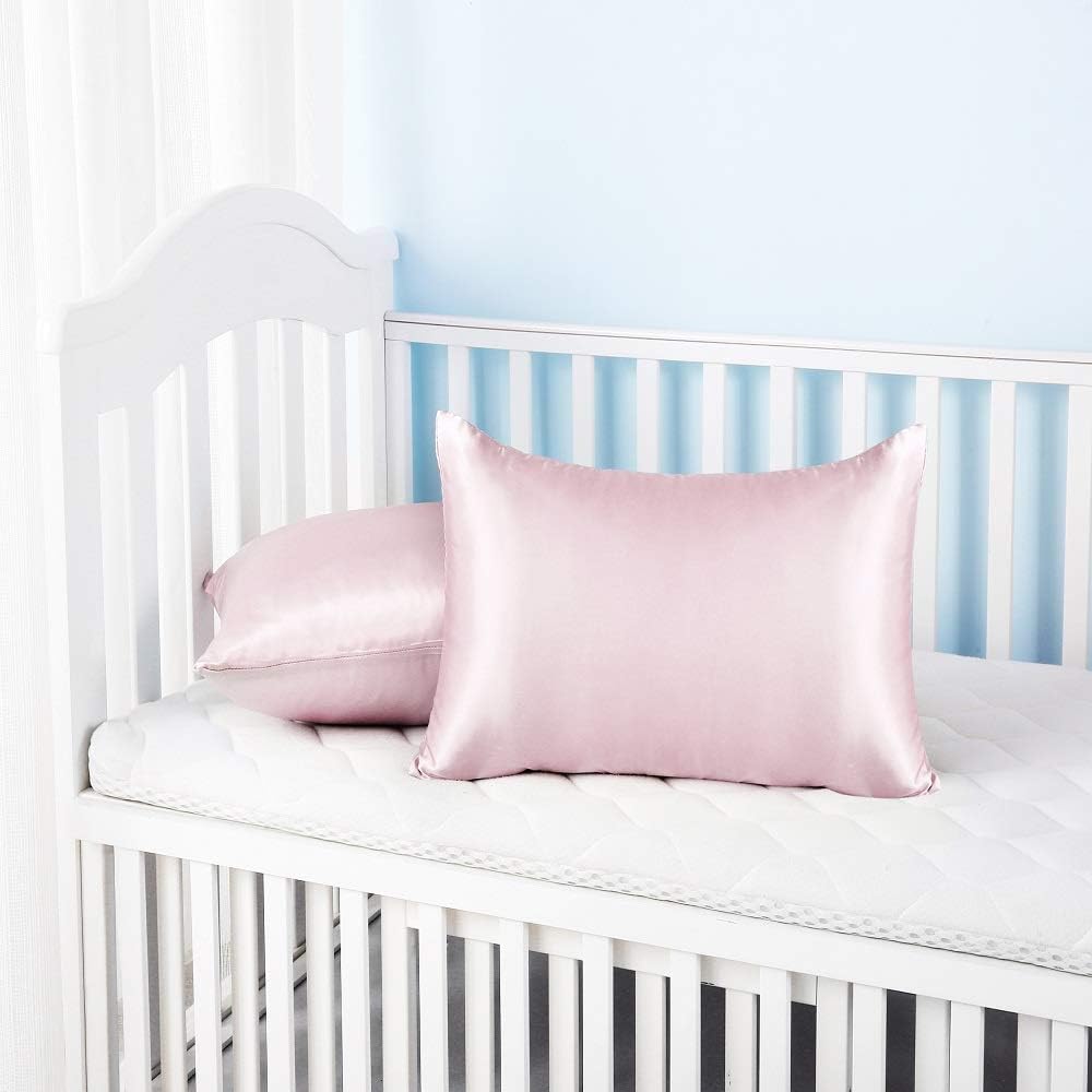 Silky Satin Toddler Pillowcases Set of 2, Super Soft Travel Pillow Covers, Small Kids Pillow Cases with Envelope Closure, 13"x 18", Pink