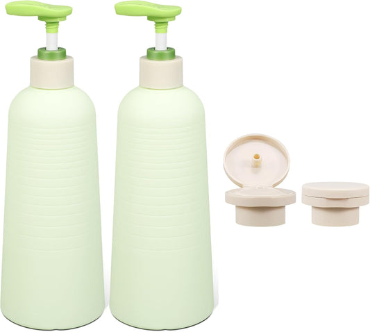 16.9oz Travel Shampoo Bottle with Flip Cap, Refillable Plastic Pump Bottles Dispenser for Soap, Shampoo, Lotions, Liquid Body Wash, Creams and Massage Oil (2Pack, 16.9oz/500ml)