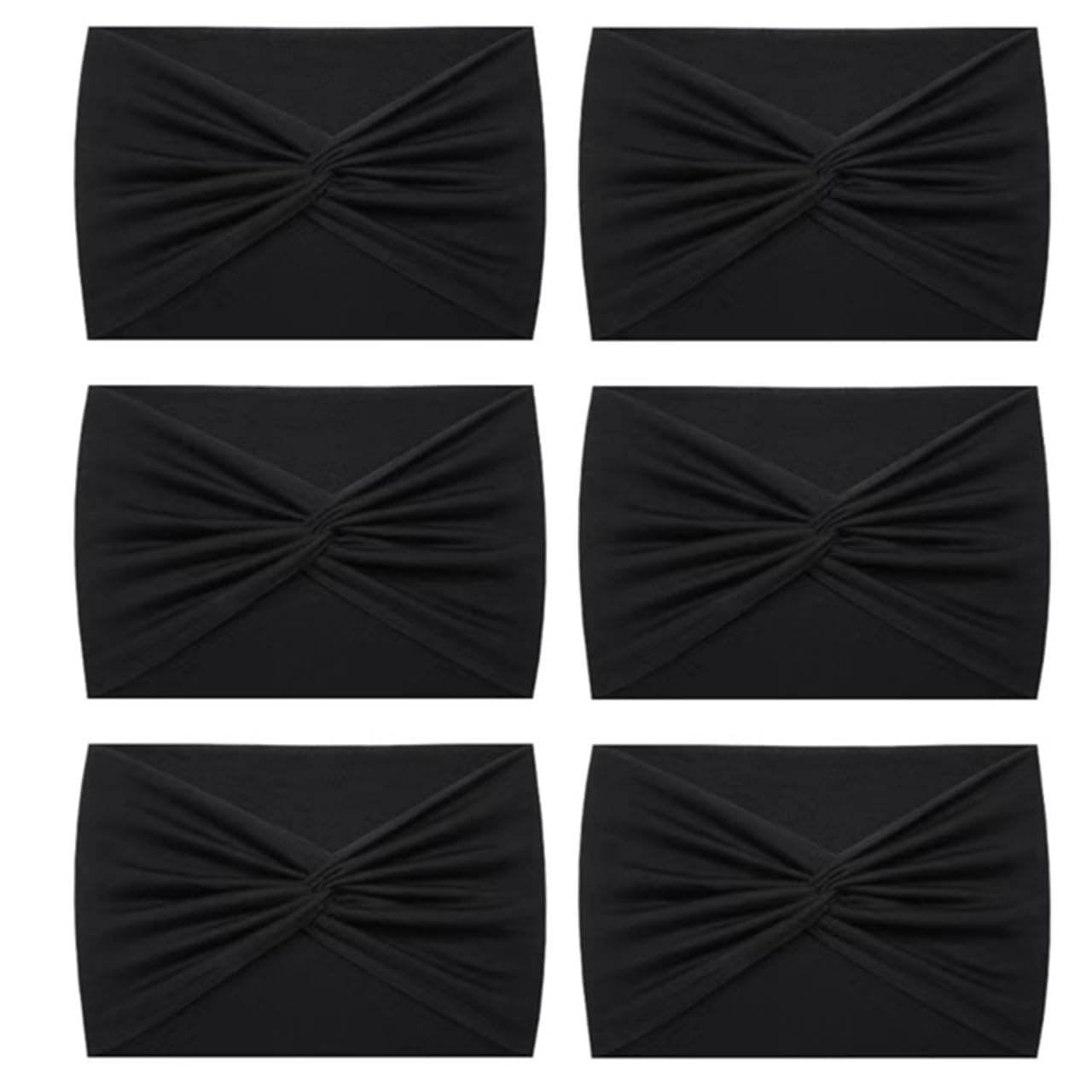 Extra Wide Headbands for Women, 7'' Large Cotton Like Turban Knotted Bandana Head Bands for Women Non Slip, Boho Headbands for Women's Hair (All Black-6Pcs, Extra Large 7" Wide)
