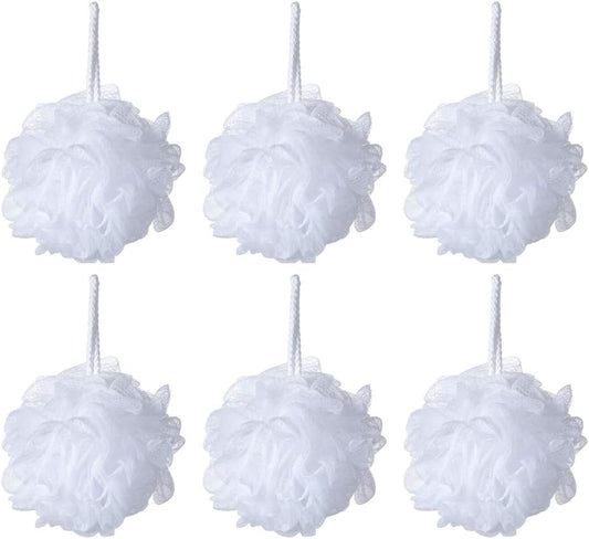 Bath Sponge Loofah Shower Pouf White Mesh Shower Puff Pack of 6 (35g/pcs)