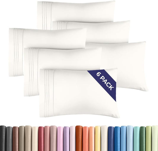 Standard Pillow Cases Set of 6 - Ultra Soft Hotel Quality Pillowcase Covers - Comfy & Wrinkle Free - Shrink, Stain and Fade Resistant - Machine Washable Pillow Protectors - 6 Piece Set - Antique White
