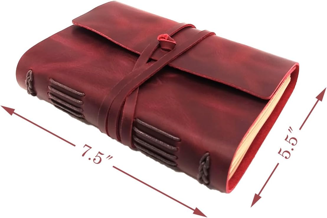 Red Notebook Journal - Genuine Leather Journals for Writing Small Size Diary 5.5x7.5 Inch, Notepad For Women and Man, Gifts,Work,Travel Wine Red