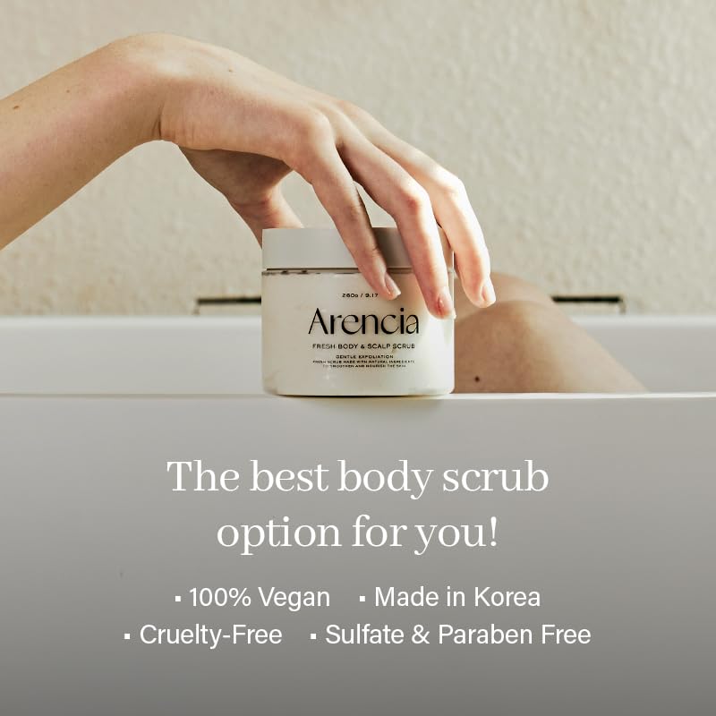 Arencia Fresh Cloud Sea Salt Body & Scalp Scrub (Mint)- Gentle Exfoliation for Softer, Refreshed Skin and Scalp, Korean Skin Care