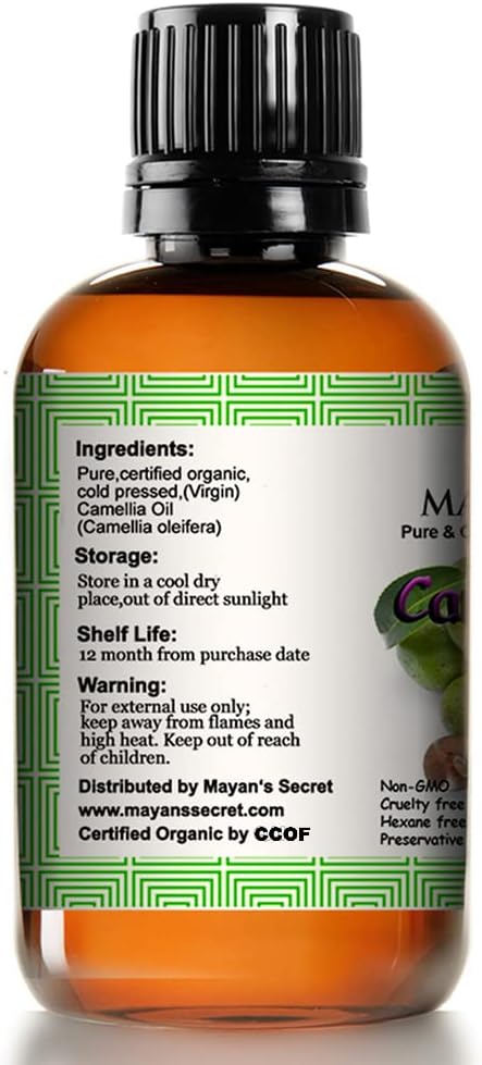 Mayan's Secret Pure Carrier and Essential oils for Skin Care, Hair, Body Moisturizer for Face-Anti Aging Skin Care (Camellia Oil Organic, 4oz)