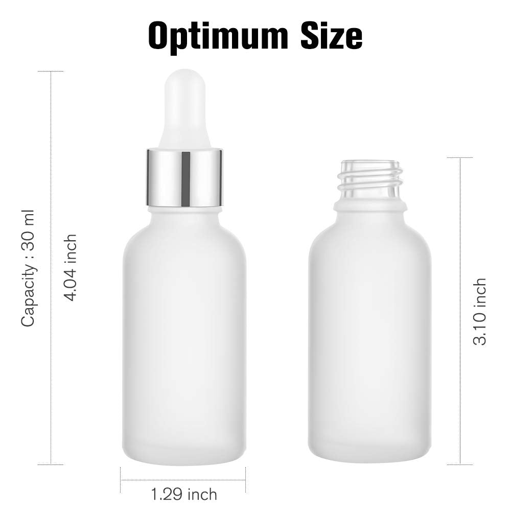 PrettyCare Glass Dropper Bottles Set of 99, 1oz (30ml) Frosted Empty Thick Bottles Bulk with Leakproof Silver Caps - With Labels & Funnels for for Storage, Travel,Essential Oils, DIY Serums
