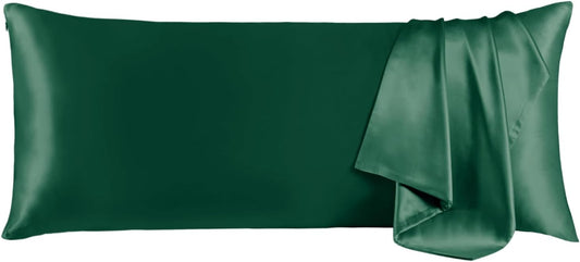 THXSILK 100% Pure Mulberry Silk Pillowcase for Hair and Skin, Grade 6A+ Pure Mulberry Silk Body Pillow Case Body Size 20"x54", Real Silk Soft Pillowcase with Zipper(Emerald Green)