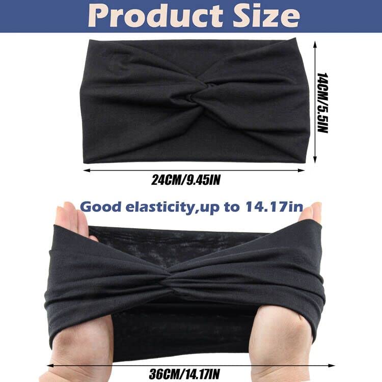 Wide Headbands for Women, Black Turban Headband Stretchy Twisted Head Wraps for Girls Yoga Workout Sports Head Bands For Women's Hair,Pack of 6