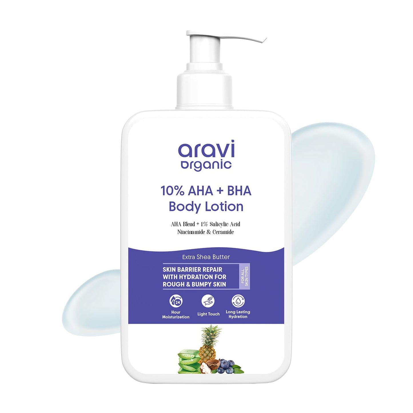 Aravi Organic 10% AHA + 1% BHA Exfoliating Body Lotion - Glycolic & Lactic Acid Body Lotion with Niacinamide - Smooths Rough & Bumpy Skin with Anti-Aging - 6.76 Fl Oz / 200ml
