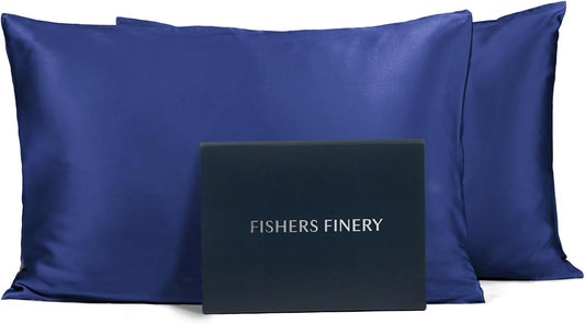 Fishers Finery 25mm 100% Pure Mulberry Silk Pillowcase (Navy Standard 2 Pack)