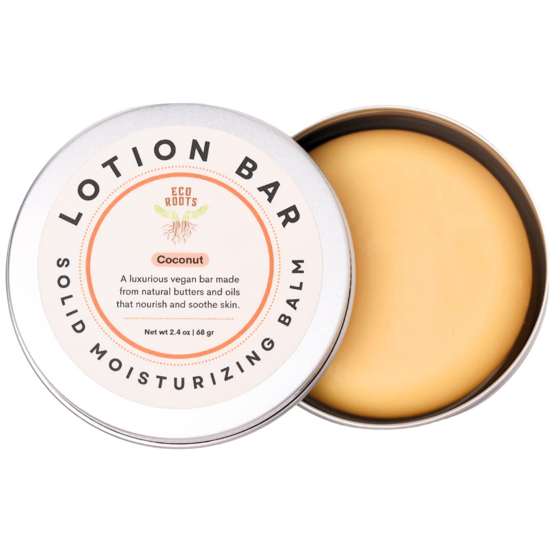 ECO ROOTS Eco Lotion Bar for Dry Skin – Natural Solid Moisturizer with Candelilla Wax & Coconut Scent, Travel-Friendly, Zero Waste, Long-Lasting Hydration