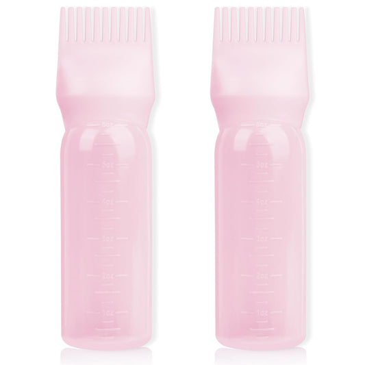 BLAAROOM 2Pack Root Comb Applicator Bottle - 6 Oz Hair Oil Applicator, Dye Bottle Tools with Oil Dispenser & Root Comb Brush - Pink