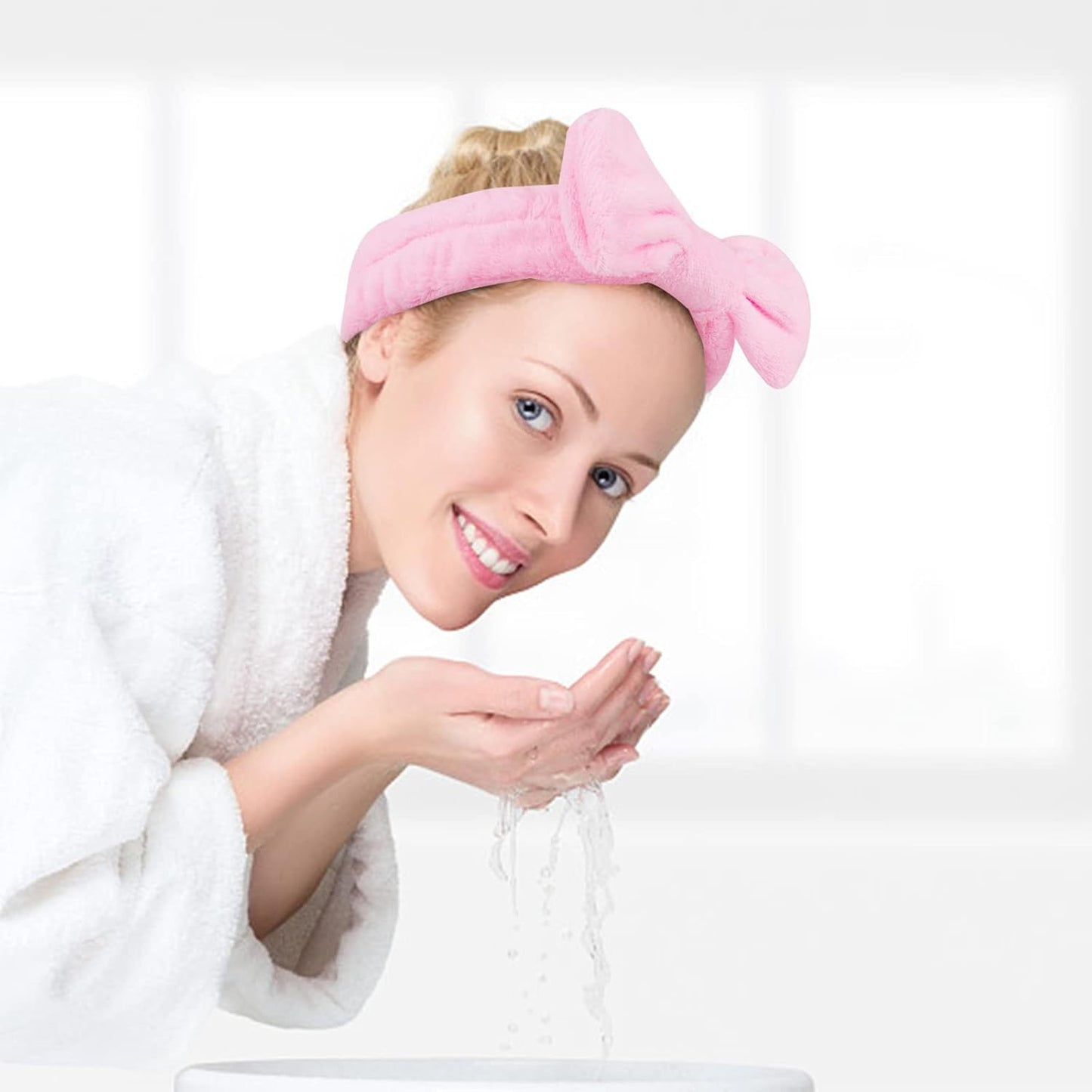 Casoty Spa Headband, 6 Pcs - Soft Coral Fleece Hair Band for Face Washing, Skin Care, Makeup, Shower, Yoga, with Bow Knot, One Size Fits All, Good Elasticity