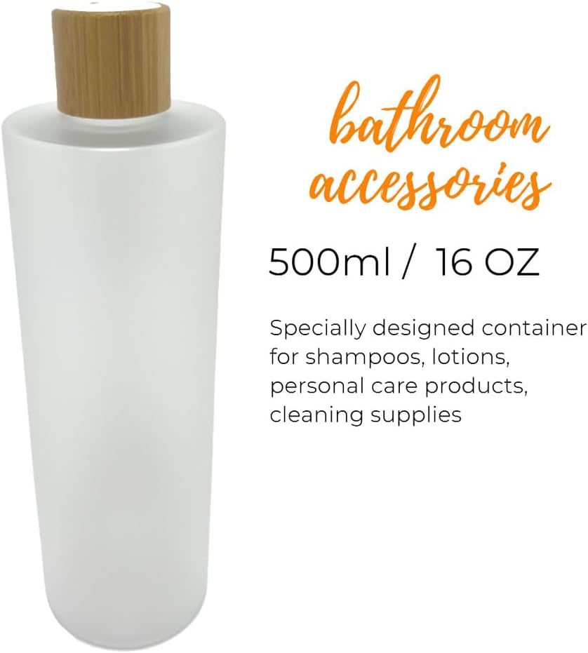 Empty Cosmetic Bottles 16oz/500ml With Bamboo Disc Top Flip Cap for Shampoo Lotion Liquid Soap,Cream,Refilable Squeeze Travel Size Toiletry Bottles Dispenser,Bathroom Accessories