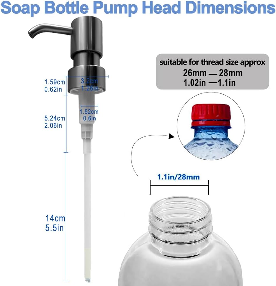 Soap Pump Replacement, Hand Soap Dispensers Pump for Bathroom, Replacement for Round 1.1in (28 mm) Neck Bottles,Rust Proof&Leak Proof for Soap Lotion Bottle Upcycling (Silver, 2 Pack)