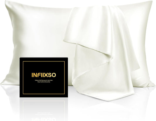 INFIIXSO Mulberry Silk Pillowcase for Hair and Skin, Silk Pillow Cases King Size with Hidden Zipper 20"x40", Extraordinary Smooth and Soft Cooling Pillow Cases for Hot Sleepers(Cream, 1 Pack)