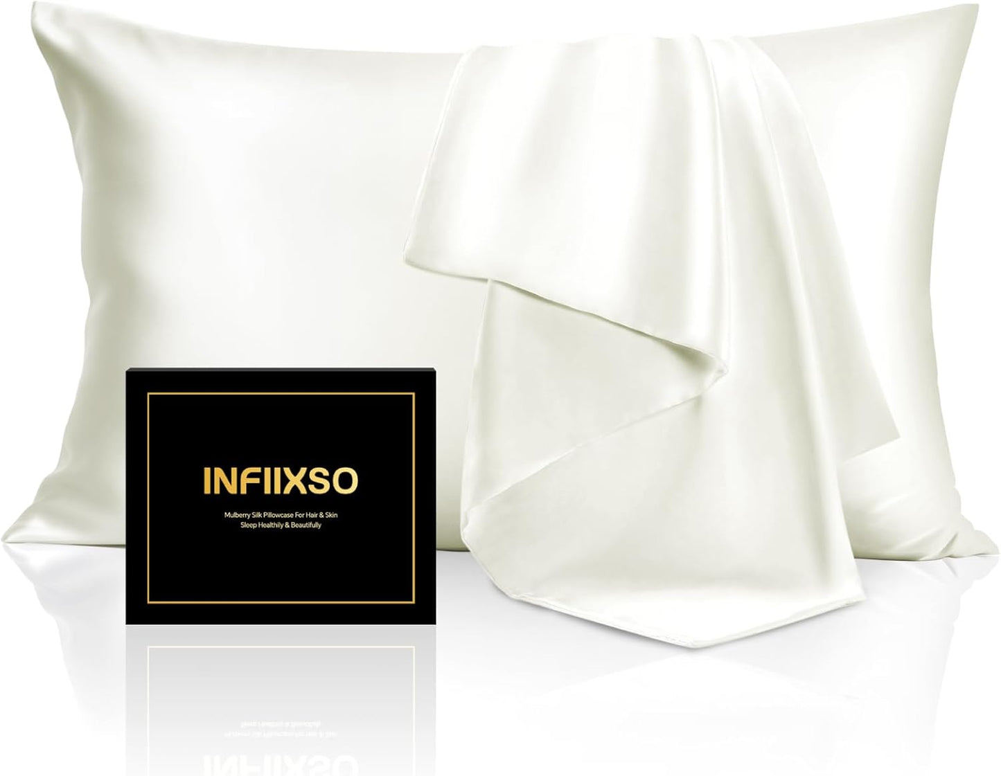 INFIIXSO Mulberry Silk Pillow Case King Size, Silk Pillowcase with Hidden Zipper 20"x36", Extraordinary Smooth and Soft Pillow Cases for Hair and Skin(Cream, 1 Pack)