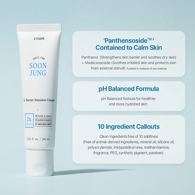 ETUDE SoonJung 2x Barrier Intensive Cream (Original), Hypoallergenic Shea Butter Hydrating Facial Cream for Sensitive Skin, Water-oil Balance & Panthenol, Korean Skin Care (5.07 Fl Oz)