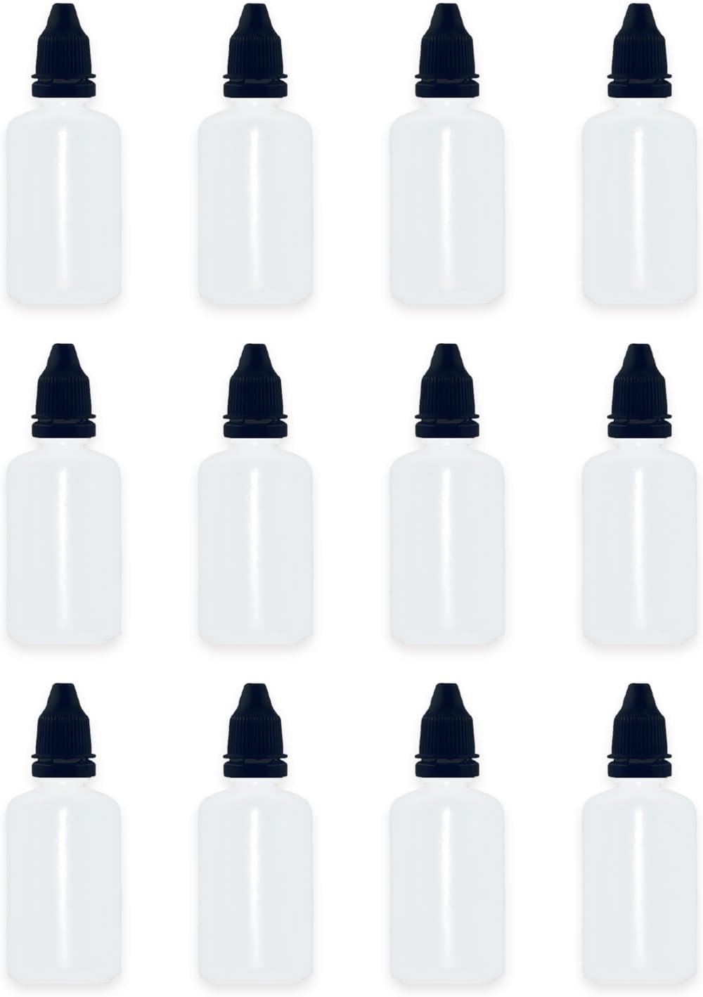 12 Pcs Dropper Bottles, 50ml/1.7 oz Empty Squeezable Small Mouth Dropper Bottle, Liquid Dropper Bottle with Black Cap