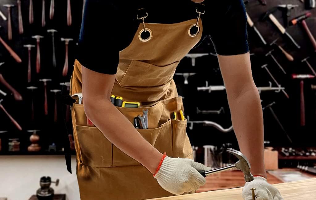 Woodworking Apron for Men Canvas Work Shop Aprons Waterproof with Tool Pockets for Woodworkers Carpenters