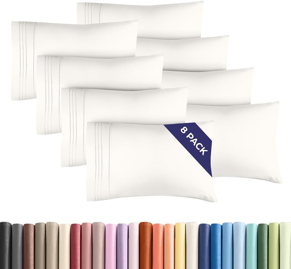 Standard Pillow Cases Set of 8 - Ultra Soft Hotel Quality Pillowcase Covers - Comfy & Wrinkle Free - Shrink, Stain and Fade Resistant - Machine Washable Pillow Protectors - 8 Piece Set - Antique White