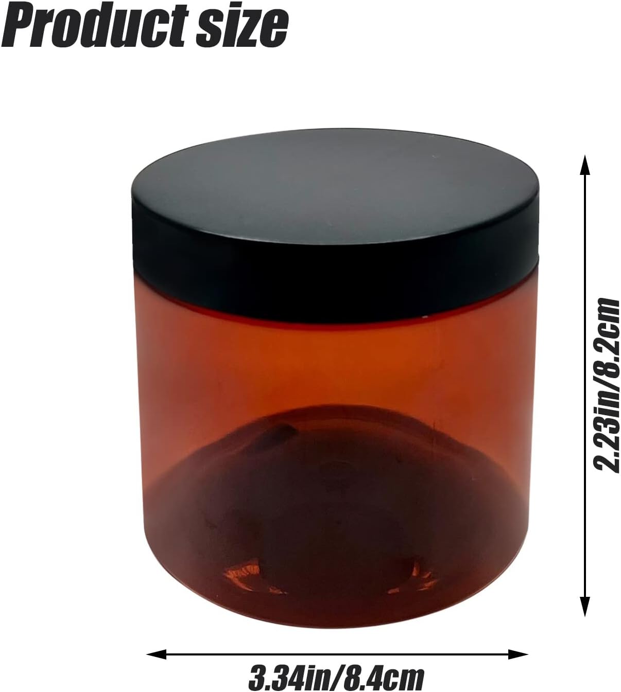 12 oz Amber Plastic Cosmetic Jars Leak Proof Container with Black Lid for Cream, Lotion, Powder, ointment, Beauty Products etc, 6 Pcs.