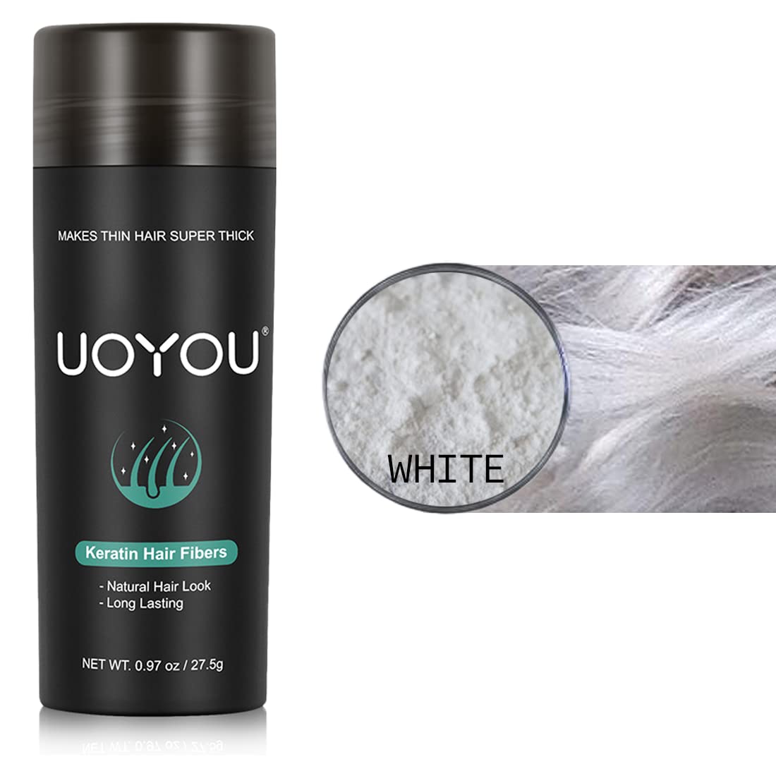 WHITE Hair Fibers for Thinning Hair 27.5g Bottle | Undetectable & Natural Keratin Hair Fibers Concealer for Hair Loss for Men and Women | Hair Building Fibres Powder [WHITE]