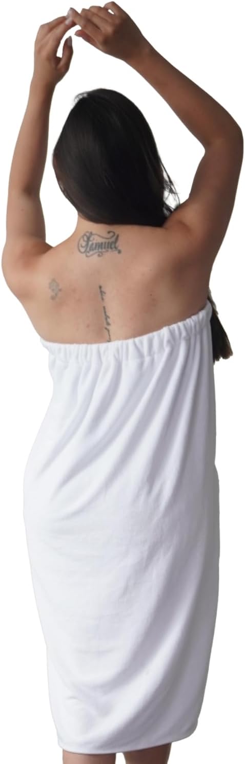 Efforest Towel Wrap For Women, Lightweight Quick Dry Wrap Towel Full Length - Adjustable Beach & Pool Bathrobe with Pocket, White-S/M