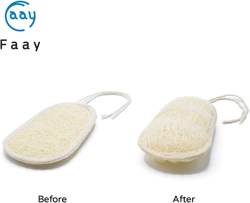 FAAY Thai Loofah Spa Set – 17″ Teak-Handled Back Scrubber with Refill + 2 Face & Body Exfoliating Pads